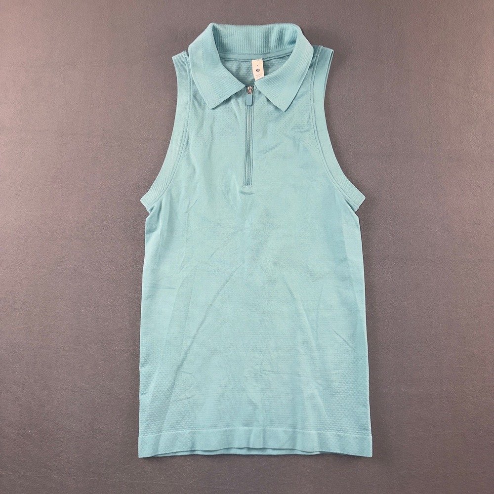 Lululemon Swiftly Tech Sleeveless Polo Shirt Teal Blue Size 2 Quarter Zip Golf